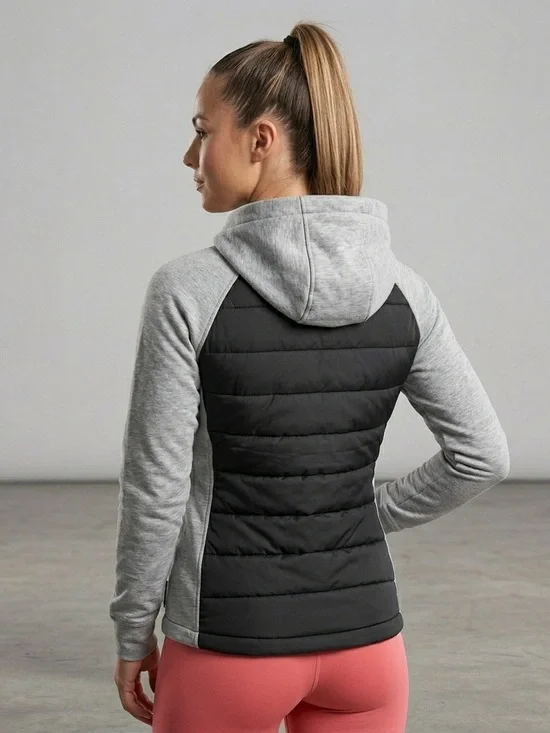 🌟DKNY Sport Quilted Front Hoodie Jacket in Black/Light Gray Size XL - Picture 3 of 3